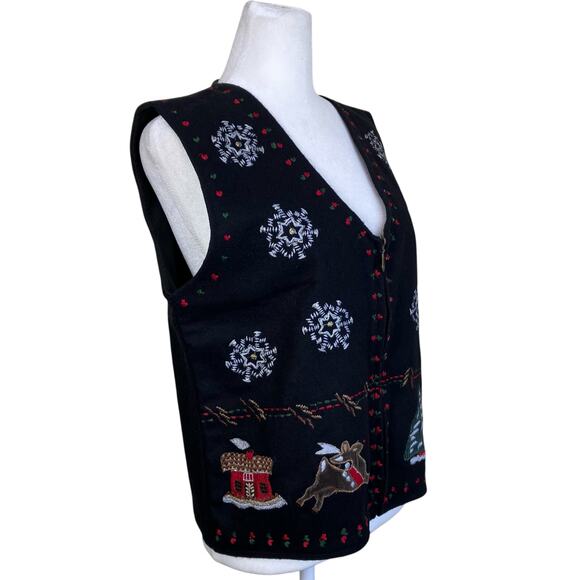 Paul Harris Sz M Vintage Wool Blend Christmas Holiday Vest Embroidered Retro - Picture 4 of 16